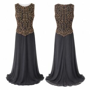 J Kara  Copper Beaded Gown Sz 12 Sleeveless Chiffon Dress Whimsigoth Formal